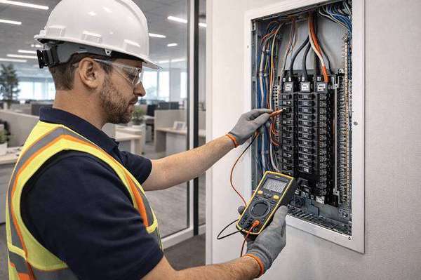 Commercial electrician servicing business electrical systems